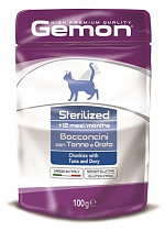 Gemon Cat Pouch Sterilised 100г. с кусочками тунца с рыбой дори