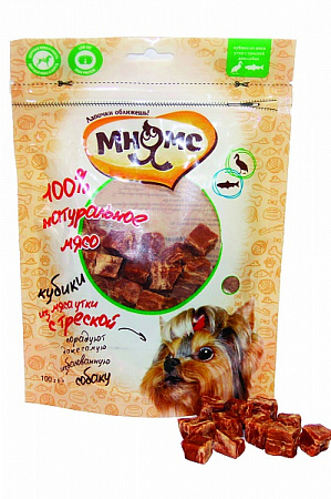 МНЯМС для собак Кубики из мяса утки с треской 100г