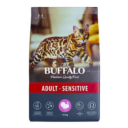 Mr.Buffalo ADULT SENSITIVE для кошек индейка 10кг