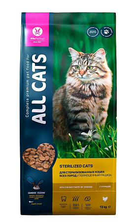 ALL CATS для взрослых стерилизованных кошек 13кг Курица