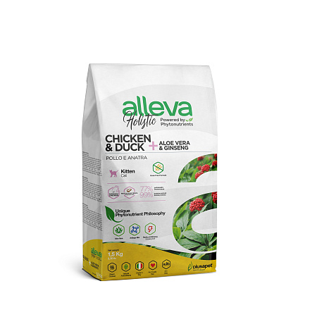 Аллева Холистик для котят 1,5 кг с курицей и уткой, алое вера и женьшенем