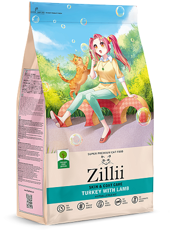 ZILLII для кошек 400г  Поддержка здоровья кожи и шерсти Индейка/Ягненок