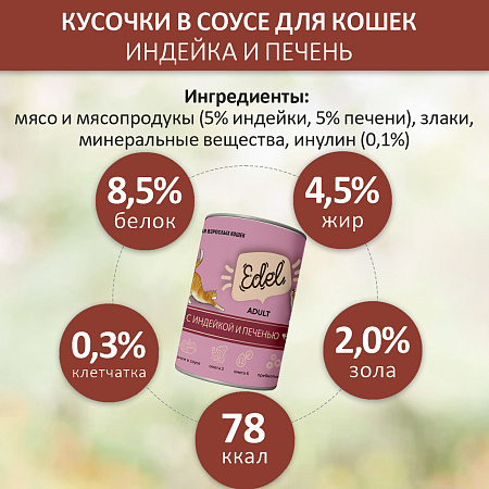 Эдель для кошек консерва 400г индейка/печень в соусе