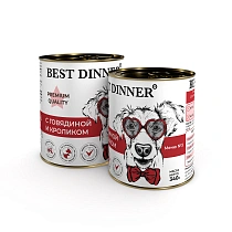 Best Dinner Premium консервы для собак 340гр с говядиной и кроликом