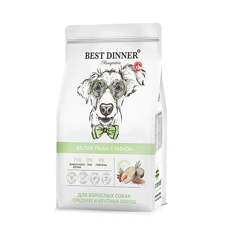 Бест Диннер Монопротеин для собак 2кг медиум белая рыба
