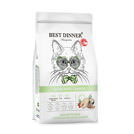 Бест Диннер Монопротеин для кошек 400г Стерилизованные белая рыба