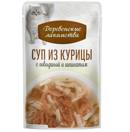 Деревенские лакомства для кошек 4*35г суп Курица/говядина