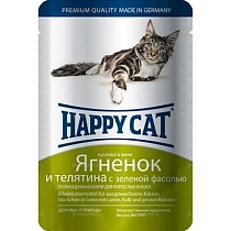 Хэппи Кэт ПАУЧ 85г Ягненок/теленок/фасоль в желе