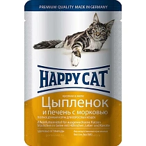 Хэппи Кэт ПАУЧ 85г Цыпленок/печень/морковь в желе