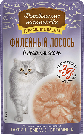 Деревенские лакомства ПАУЧ для кошек 70г филе лосось в желе