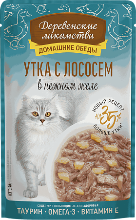 Деревенские лакомства ПАУЧ для кошек 70г утка/лосось в желе