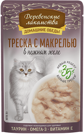 Деревенские лакомства ПАУЧ для кошек 70г треска/макрель в желе