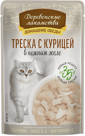 Деревенские лакомства ПАУЧ для кошек 70г треска/курица в желе
