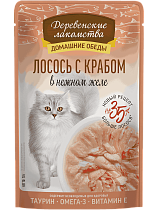 Деревенские лакомства ПАУЧ для кошек 70г лосось/краб в желе