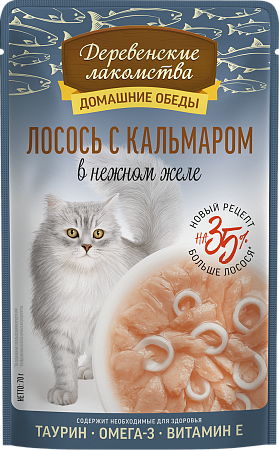 Деревенские лакомства ПАУЧ для кошек 70г лосось/кальмар в желе